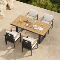 Tevara 5-Piece Rectangular Wood & Aluminium Outdoor Patio Dining Set for 4 People