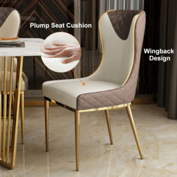 Wingback Dining Chair Modern Brown Upholstered (Set of 2) Side Chair PU Leather - thumbnail 4