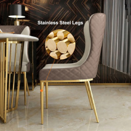 Wingback Dining Chair Modern Brown Upholstered (Set of 2) Side Chair PU Leather - thumbnail 5