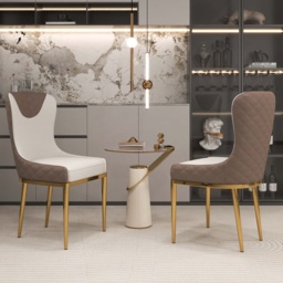 Wingback Dining Chair Modern Brown Upholstered (Set of 2) Side Chair PU Leather - thumbnail 6