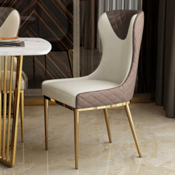 Wingback Dining Chair Modern Brown Upholstered (Set of 2) Side Chair PU Leather - thumbnail 1