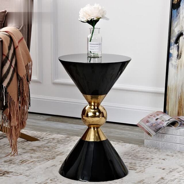 Modern Round Black End Table of Hourglass Fiberglass in Small - image 1