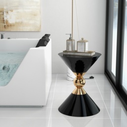 Modern Round Black End Table of Hourglass Fiberglass in Small - thumbnail 6