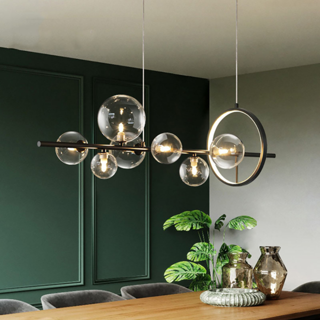 Modern Minimalist 7-Light Glass Globe Shade Kitchen Island Light in Black - image 1