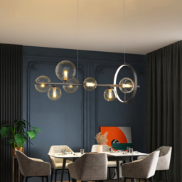 Modern Minimalist 7-Light Glass Globe Shade Kitchen Island Light in Black - thumbnail 2