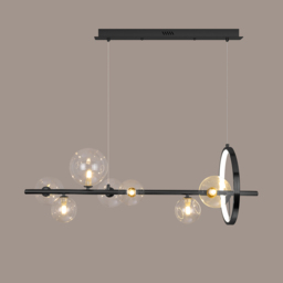 Modern Minimalist 7-Light Glass Globe Shade Kitchen Island Light in Black - thumbnail 8