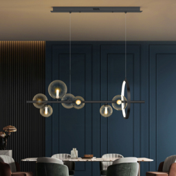 Modern Minimalist 7-Light Glass Globe Shade Kitchen Island Light in Black - thumbnail 6