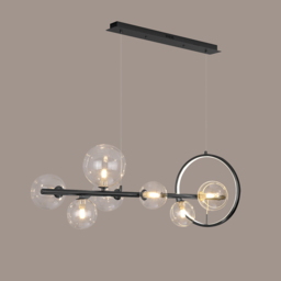 Modern Minimalist 7-Light Glass Globe Shade Kitchen Island Light in Black - thumbnail 9