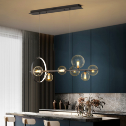 Modern Minimalist 7-Light Glass Globe Shade Kitchen Island Light in Black - thumbnail 5