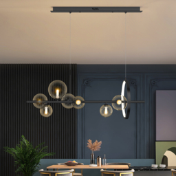 Modern Minimalist 7-Light Glass Globe Shade Kitchen Island Light in Black - thumbnail 7