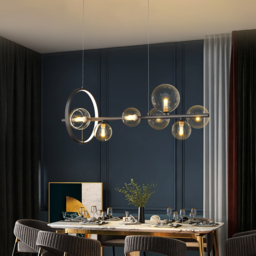 Modern Minimalist 7-Light Glass Globe Shade Kitchen Island Light in Black - thumbnail 3