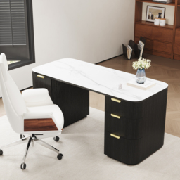 Marble Oval Home Office Desk with 6 Drawers Black Executive Writing Desk (1620mm) - thumbnail 6
