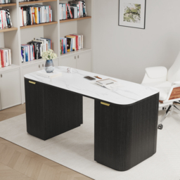 Marble Oval Home Office Desk with 6 Drawers Black Executive Writing Desk (1620mm) - thumbnail 2