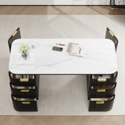 Marble Oval Home Office Desk with 6 Drawers Black Executive Writing Desk (1620mm) - thumbnail 4