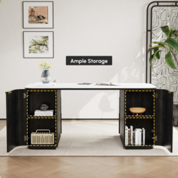 Marble Oval Home Office Desk with 6 Drawers Black Executive Writing Desk (1620mm) - thumbnail 5