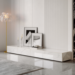200 cm Black TV Stand Faux Marble with Storage