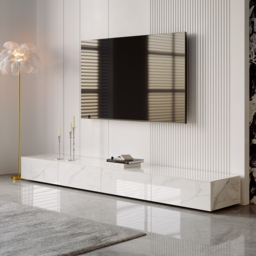200 cm Black TV Stand Faux Marble with Storage - thumbnail 6