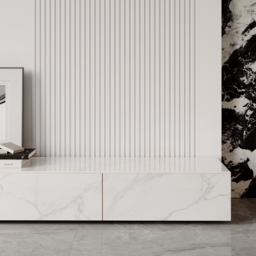 200 cm Black TV Stand Faux Marble with Storage - thumbnail 9