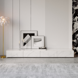 200 cm Black TV Stand Faux Marble with Storage - thumbnail 2