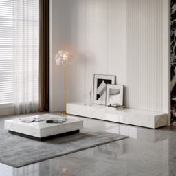 200 cm Black TV Stand Faux Marble with Storage - thumbnail 4