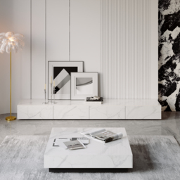 200 cm Black TV Stand Faux Marble with Storage - thumbnail 5