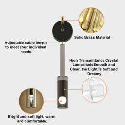 Minimalist Hanging Wall Light 1-Light Clear Armed Sconce Crystal Indoor Wall Lighting - thumbnail 9
