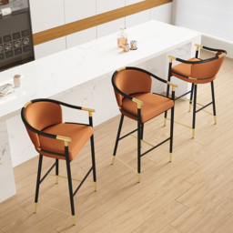 Cranis Bar Height Bar Stool with Arms in Orange Upholstery Velvet, 8-Piece Set - thumbnail 2