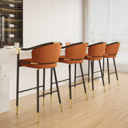 Cranis Bar Height Bar Stool with Arms in Orange Upholstery Velvet, 8-Piece Set - thumbnail 5