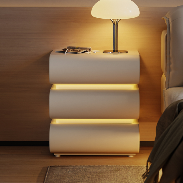 Humply Leather 3-Drawer Smart LED Bedside Table - image 1