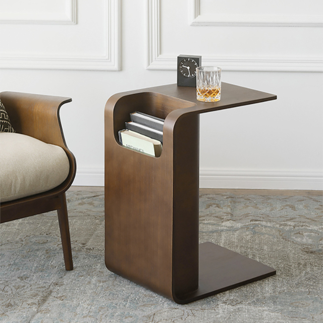 Oak Wood C-Style End Table Decorative Cocktail Table with Magazine Rack Organiser C Side Table in Walnut - image 1