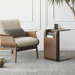 Oak Wood C-Style End Table Decorative Cocktail Table with Magazine Rack Organiser C Side Table in Walnut - thumbnail 4