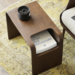 Oak Wood C-Style End Table Decorative Cocktail Table with Magazine Rack Organiser C Side Table in Walnut - thumbnail 2