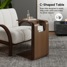 Oak Wood C-Style End Table Decorative Cocktail Table with Magazine Rack Organiser C Side Table in Walnut - thumbnail 8