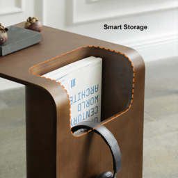 Oak Wood C-Style End Table Decorative Cocktail Table with Magazine Rack Organiser C Side Table in Walnut - thumbnail 9