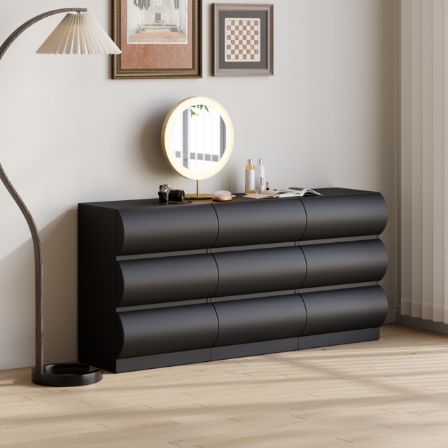 Leather Humply Modern Black 9 Drawer Dresser Chest with Storage Cabinet - image 1