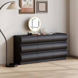 Leather Humply Modern Black 9 Drawer Dresser Chest with Storage Cabinet