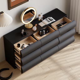 Leather Humply Modern Black 9 Drawer Dresser Chest with Storage Cabinet - thumbnail 2