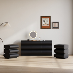 Leather Humply Modern Black 9 Drawer Dresser Chest with Storage Cabinet - thumbnail 3