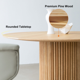 Round Small Dining Table & White Boucle 2 Dining Chairs Set Natural Wood Legs - thumbnail 4