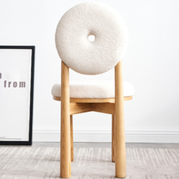 Round Small Dining Table & White Boucle 2 Dining Chairs Set Natural Wood Legs - thumbnail 8
