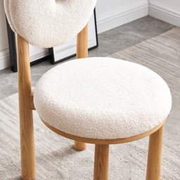 Round Small Dining Table & White Boucle 2 Dining Chairs Set Natural Wood Legs - thumbnail 9