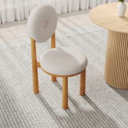 Round Small Dining Table & White Boucle 2 Dining Chairs Set Natural Wood Legs - thumbnail 7