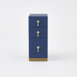 Modern Blue 3-Drawer Bedside Table Narrow Bedside Table with Faux Leather Upholstery - thumbnail 9