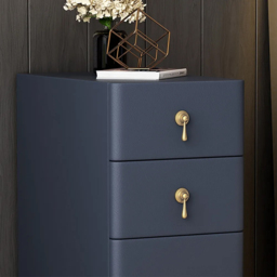 Modern Blue 3-Drawer Bedside Table Narrow Bedside Table with Faux Leather Upholstery - thumbnail 3