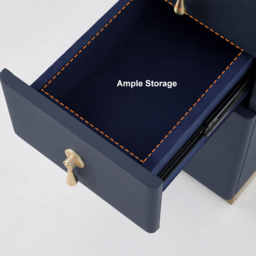 Modern Blue 3-Drawer Bedside Table Narrow Bedside Table with Faux Leather Upholstery - thumbnail 8