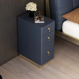Modern Blue 3-Drawer Bedside Table Narrow Bedside Table with Faux Leather Upholstery