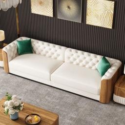 Wovent 2820mm Faux Leather Tufted 3 Seater Sofa Living Room - thumbnail 1