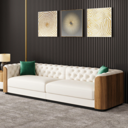 Wovent 2820mm Faux Leather Tufted 3 Seater Sofa Living Room - thumbnail 4