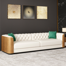 Wovent 2820mm Faux Leather Tufted 3 Seater Sofa Living Room - thumbnail 3
