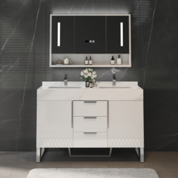 120 cm Bathroom Vanity Freestanding Cultured Marble Top with Double Sink Drawers & Doors White